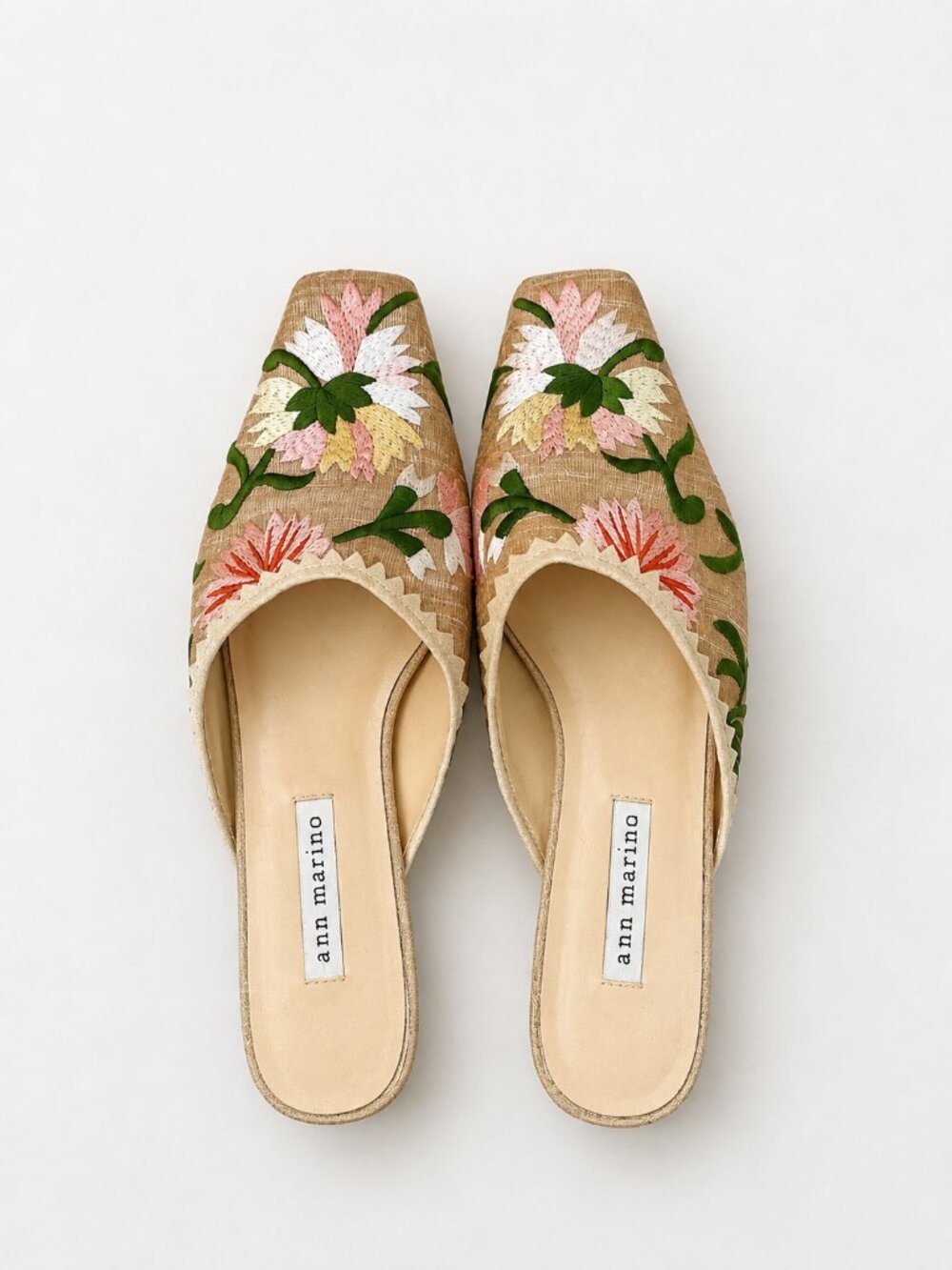 Ann Marino Y2K Dupioni Silk Embroidered Floral Mules Slides Women's 9M
